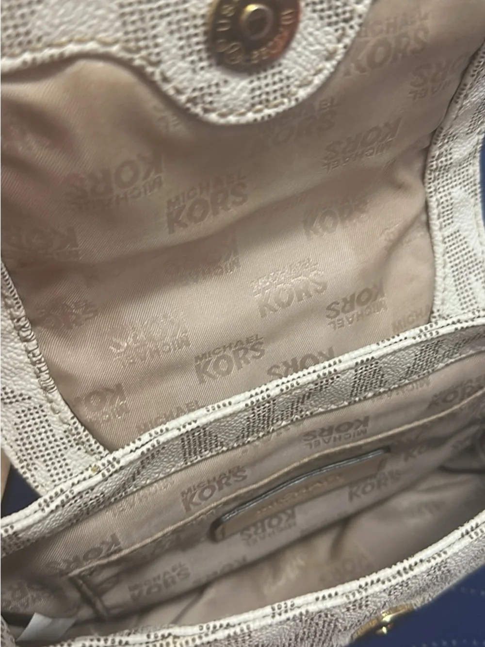 Michael Kors Cream Logo Crossbody Bag with Gold Plate